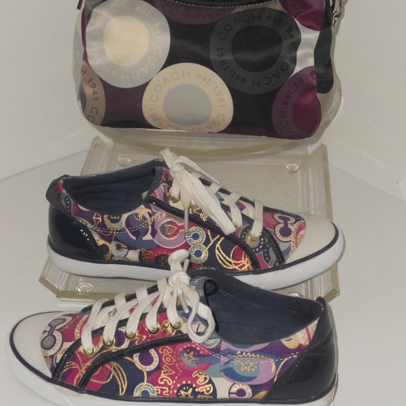 COACH SIGNATURE PRINT MULTI-COLOR SHOES AND PURSE - Picture 1 of 8